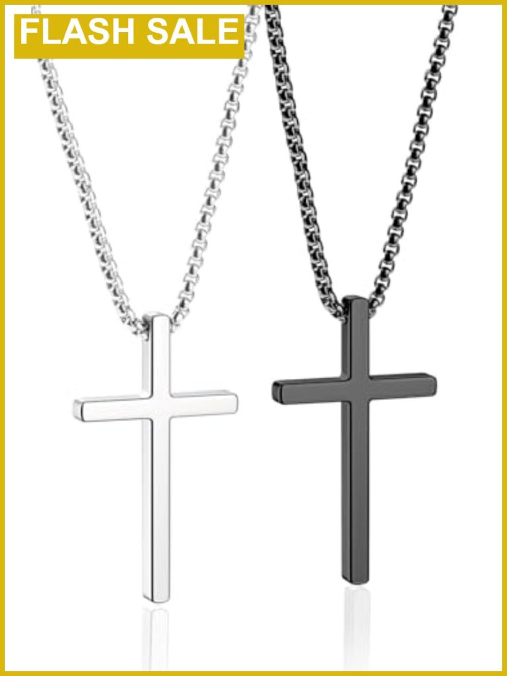 2Pc Stainless Steel Cross Necklace Set Men Boys 16-30in Gift Box